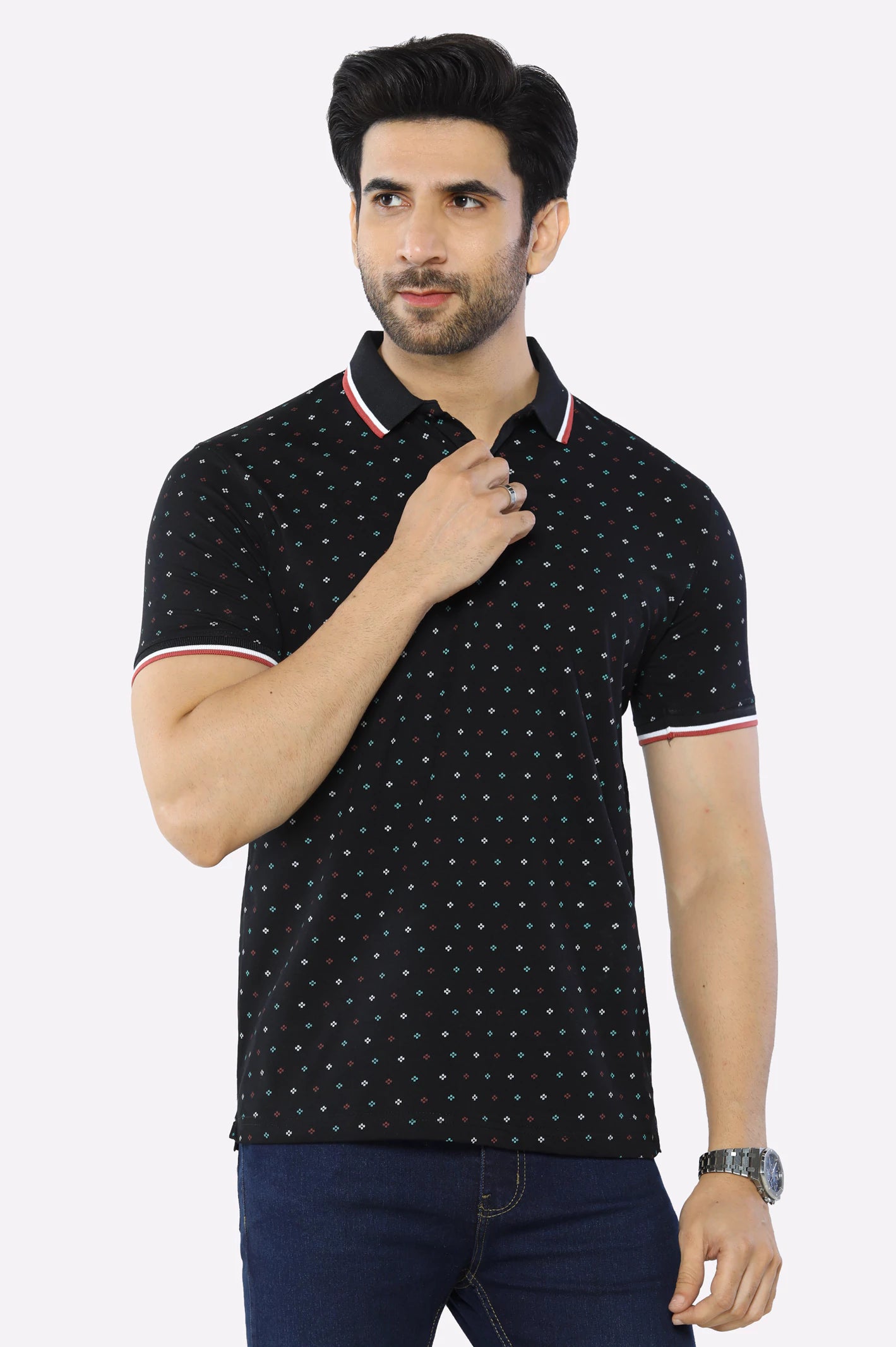 Flash sale: Men’s clothing essentials at irresistible prices!  Black Printed Polo
