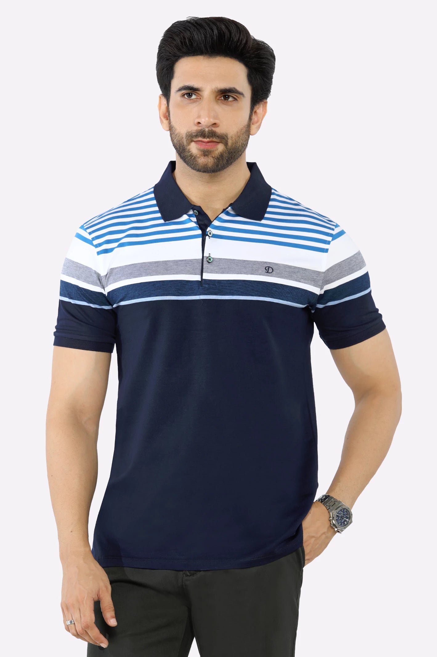 Shop the best clothing sale – Limited-time offer.  Blue Yarn Dyed Polo