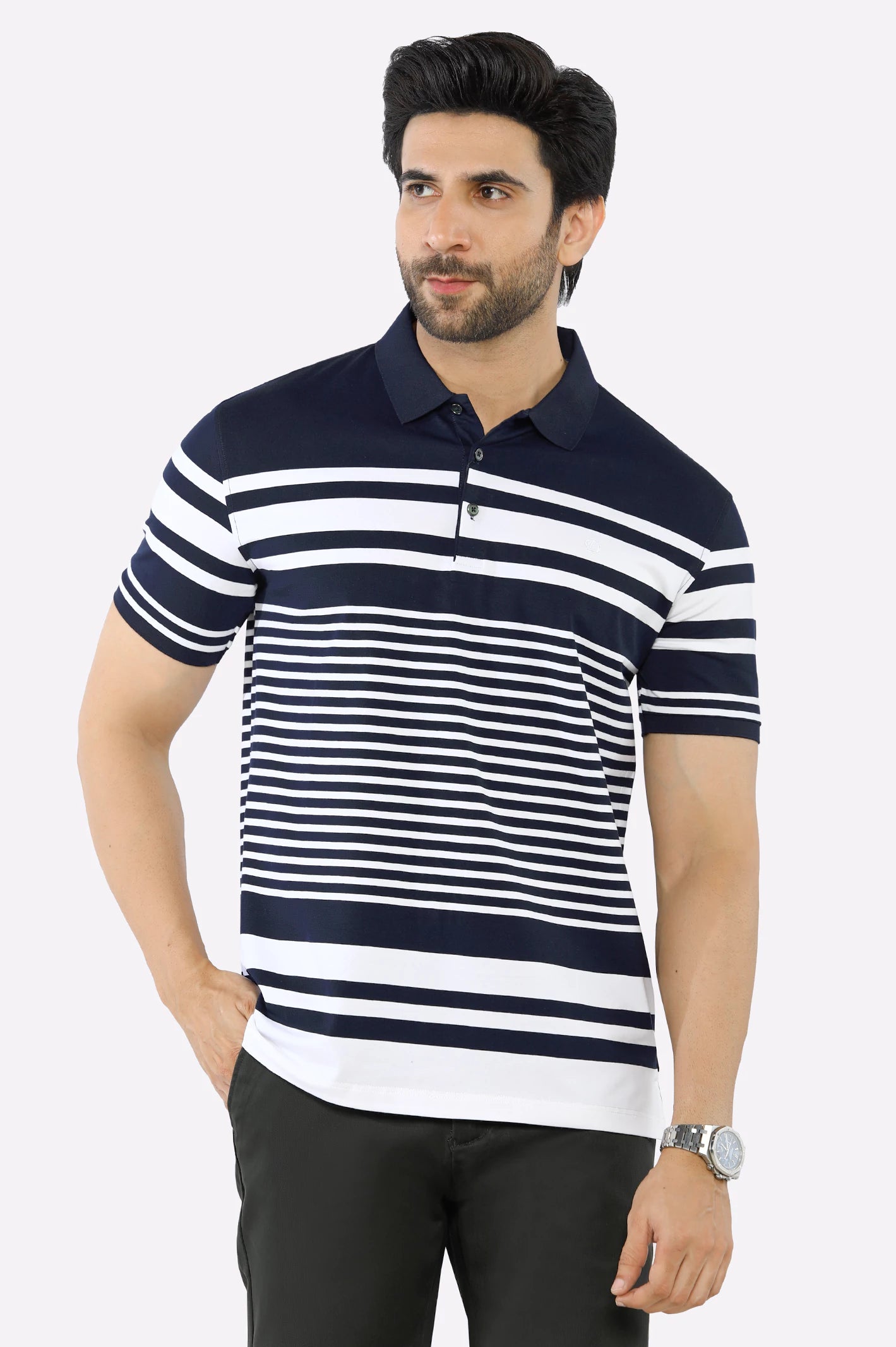 Navy Blue Yarn Dyed Polo