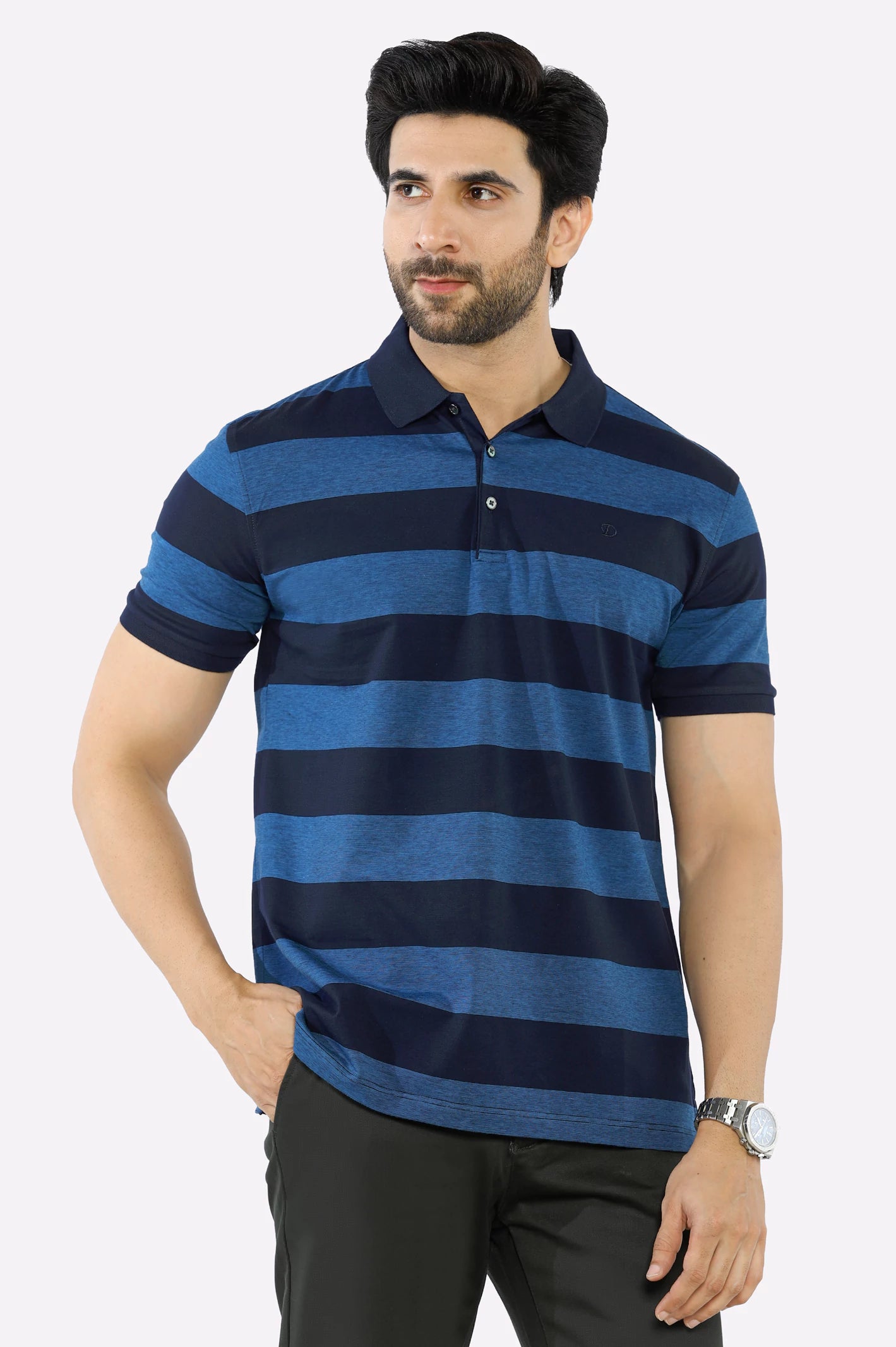 Navy Blue Yarn Dyed Polo