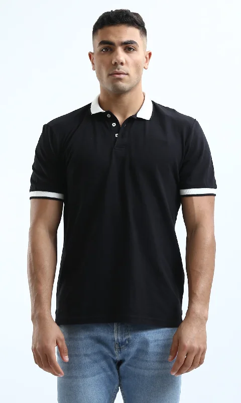 Massive discounts on all clothing items – Shop now for the best prices.  O189610 Elegant Black Polo Shirt With Lined Sleeves