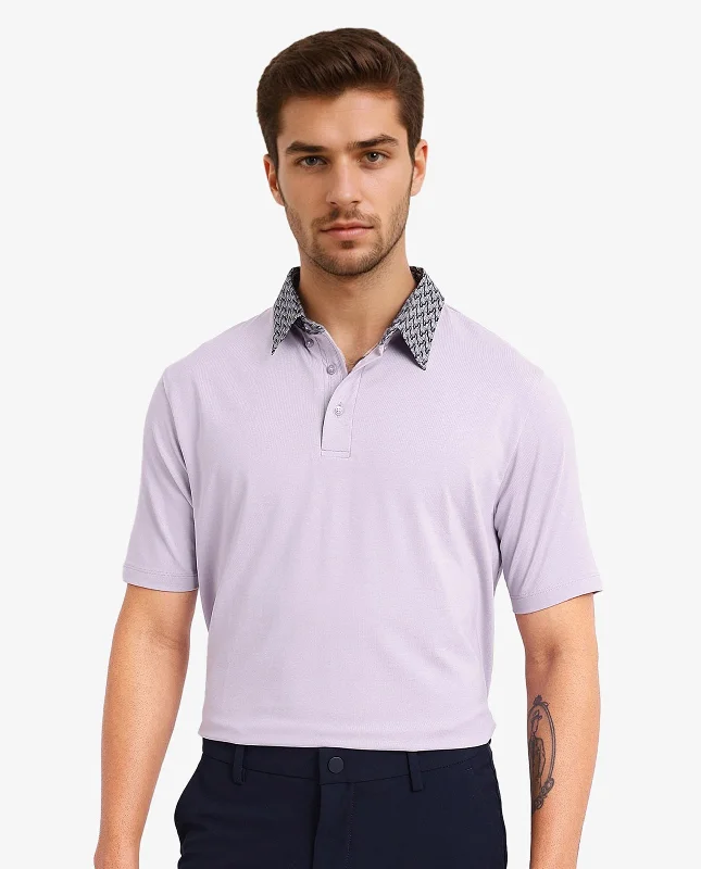 Rare Rabbit Men Ringer-2 Dusky Purple Cotton Fabric Printed Collar Half Sleeves Polo T-Shirt