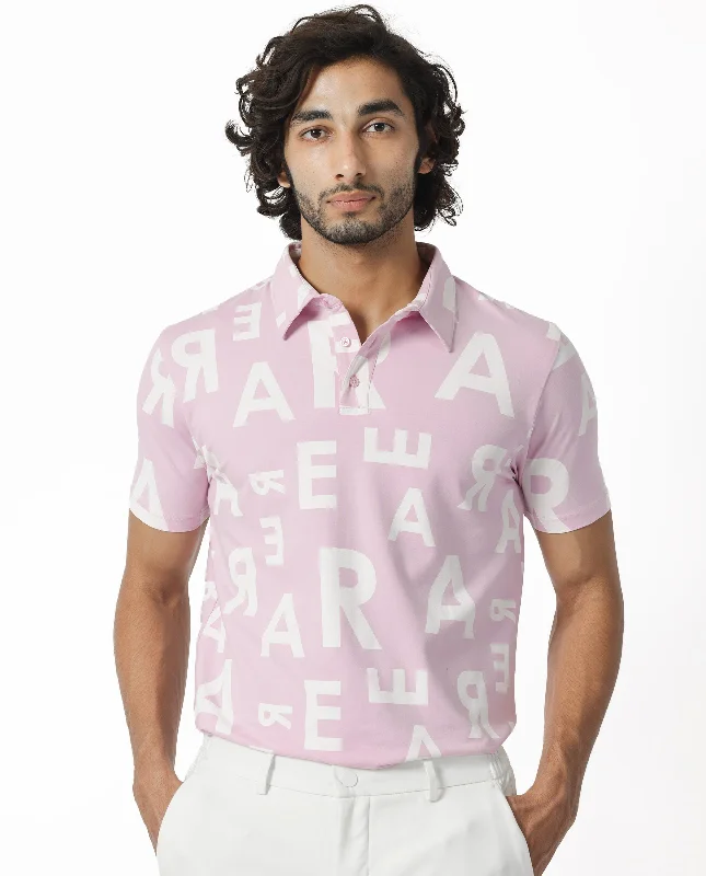 Rare Rabbit Men's Rocha Pastel Purple Cotton Lycra Fabric Collared Neck Half Sleeves Statement Polo T-Shirt