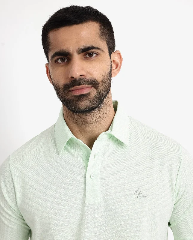 Shop the look you love at prices you’ll love even more! Rare Rabbit Men's Tunas Light Green Cotton Polyester Fabric Collared Neck Half Sleeves Striped Polo T-Shirt Shop the look you love at prices you’ll love even more! Rare Rabbit Men's Tunas Light Green Cotton Polyester Fabric Collared Neck Half Sleeves Striped Polo T-Shirt