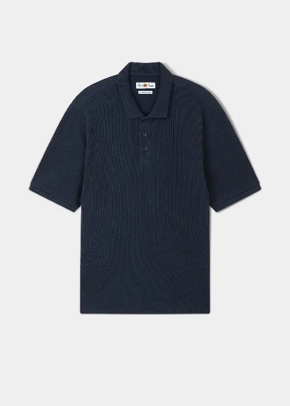 End-of-season clothing sale – Shop now for big savings! Whitwell Short Sleeve Waffle Stitch Polo In Navy End-of-season clothing sale – Shop now for big savings! Whitwell Short Sleeve Waffle Stitch Polo In Navy
