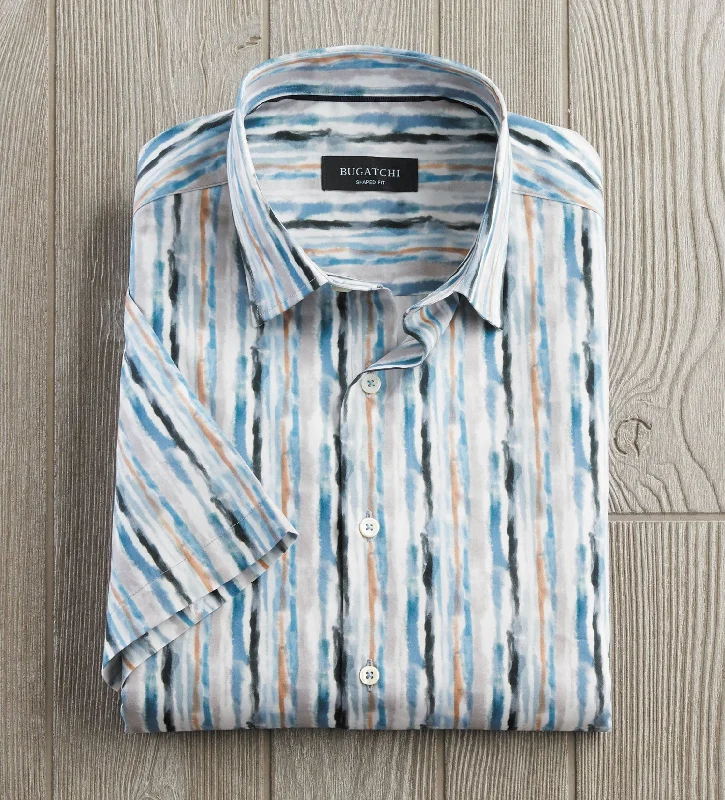 Flash sale: Men’s clothing essentials at irresistible prices!  Bugatchi Watercolor Stripe Short Sleeve Shirt