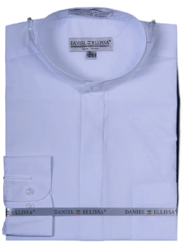 Limited-time promo – up to 70% off on men's essentials.  Banded Collar Dress Shirt, White