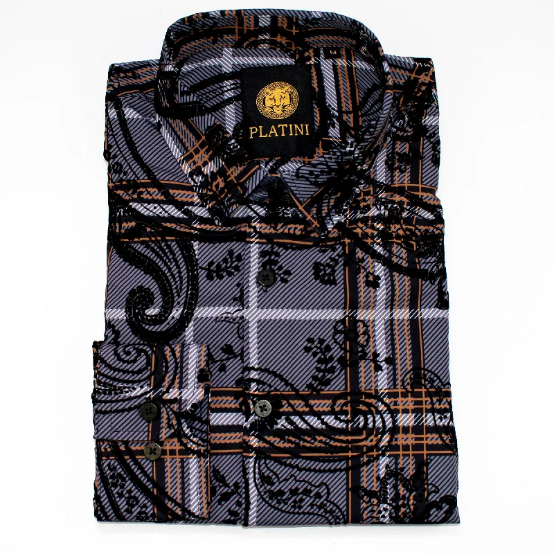 Get 25% off select men’s clothing when you shop online! Black Satin Plaid and Paisley Overlay Dress Shirt Get 25% off select men’s clothing when you shop online! Black Satin Plaid and Paisley Overlay Dress Shirt