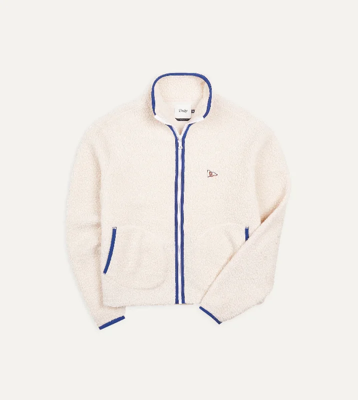 Limited-time promo – up to 70% off on men's essentials.  Ecru Boucle Wool Zip Fleece Jacket