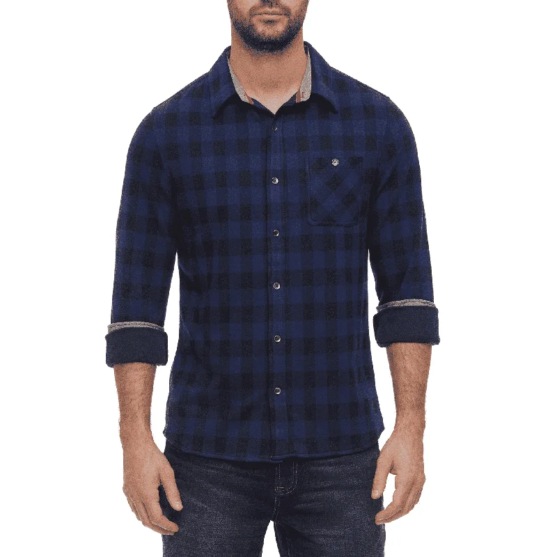 FLAG & ANTHEM: Madeflex Plaid Hero Knit Flannel- Navy