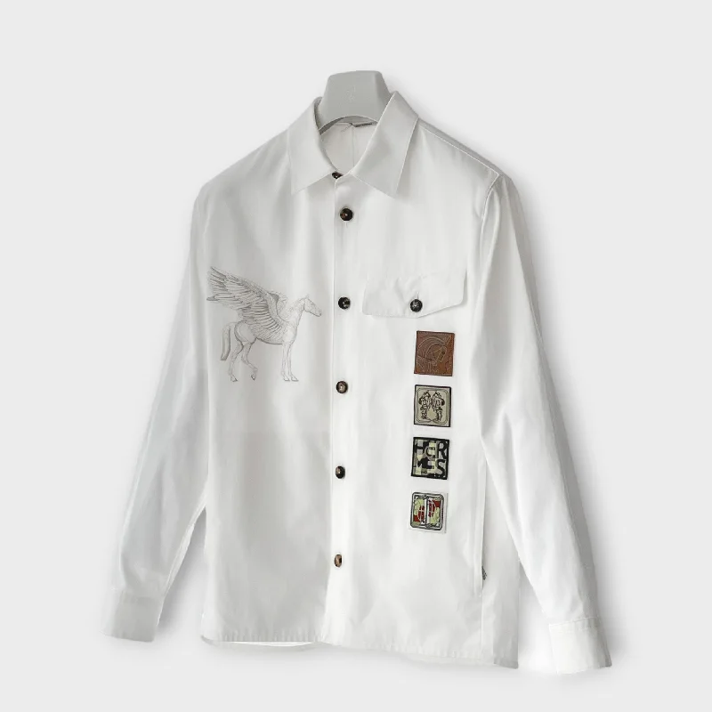 Hermès Men's 'Icones au Carre' Overshirt, White, 48 EU, 38 UK