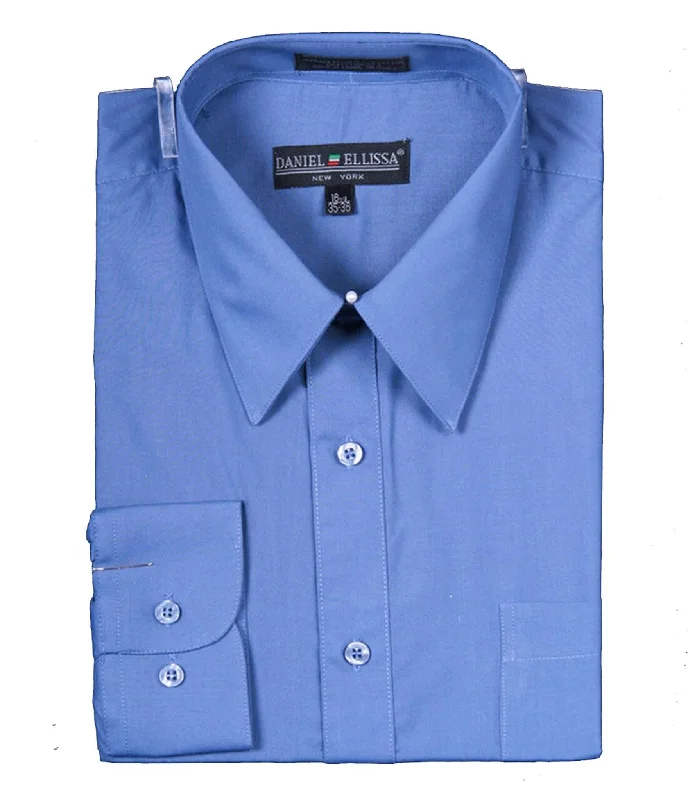 Seasonal sale  Men's Basic Dress Shirt  with Convertible Cuff -Denim Blue