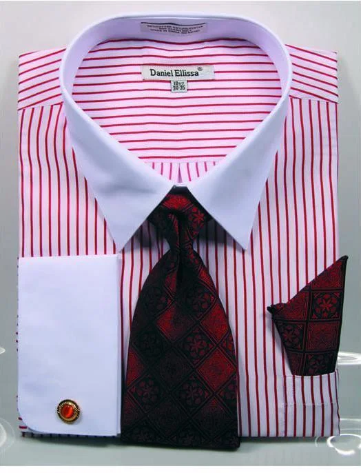 End-of-season clothing sale – Shop now for big savings!  Men's Red PinStripe Shirt Set with White  Collar