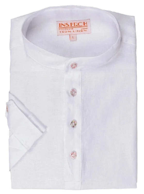 Shop now and enjoy massive savings on stylish clothing for all seasons. MEN'S WHITE LINEN BANDED COLLAR POP OVER SHIRT BY INSERCH Shop now and enjoy massive savings on stylish clothing for all seasons. MEN'S WHITE LINEN BANDED COLLAR POP OVER SHIRT BY INSERCH