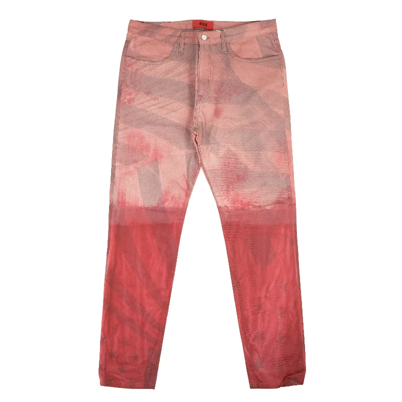 424 ON FAIRFAX Red Dip American Flag Straight Fit Jeans