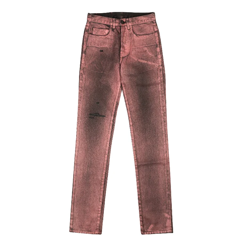 SP5DER Black & Pink Metallic Wash Jeans