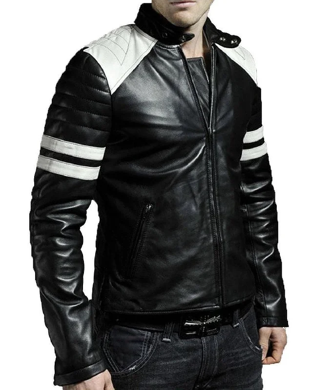 Leather Jackets Hub Mens Genuine Lambskin Leather Jacket (Black, Racer Jacket) - 1501005