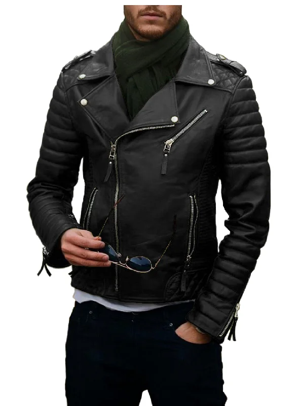 Leather Jackets Hub Mens Genuine Lambskin Leather Jacket (Black, Double Rider Jacket) - 1501474