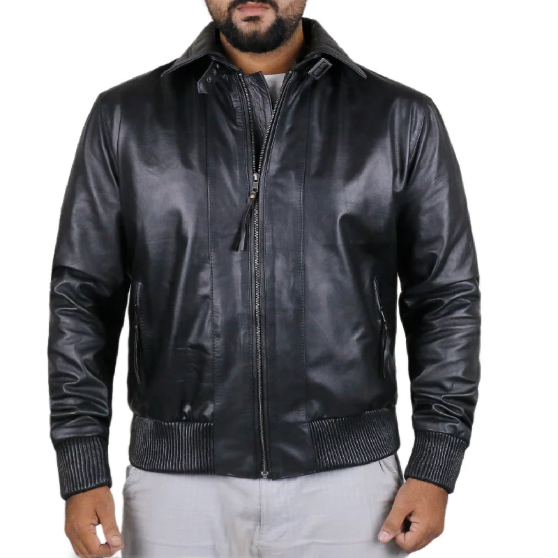 Leather Jackets Hub Mens Genuine Cowhide Leather Jacket (Black, Aviator Jacket) - 1801063