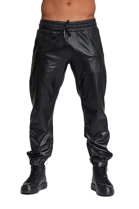 Leather Jackets Hub Mens Genuine Lambskin Leather Pants (Black, Leather Joggers) - 2304003