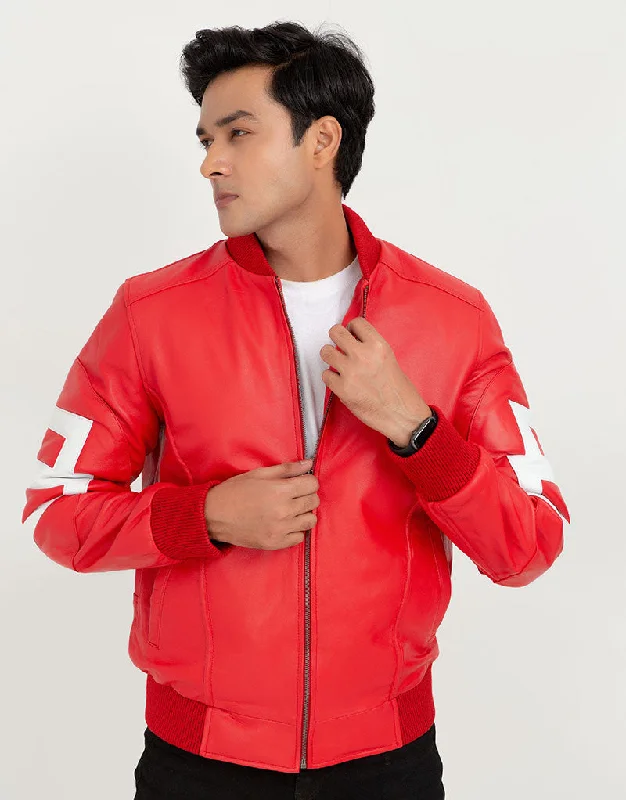 8 Ball Vibrant Red Leather Bomber Jacket