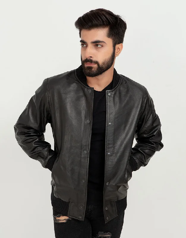 Archer Black Bomber Leather Contemporary Jacket