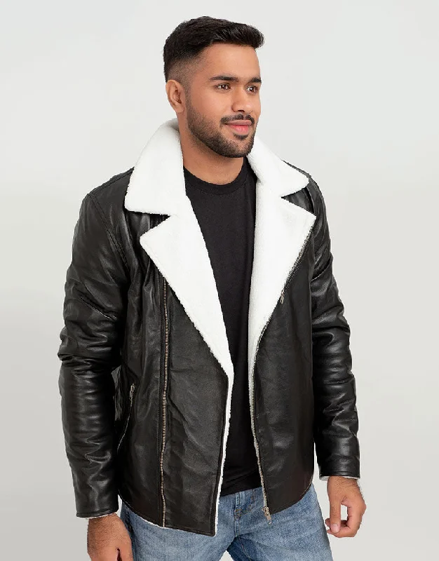 Aster Black & White Snowdrift Shearling Leather Jacket