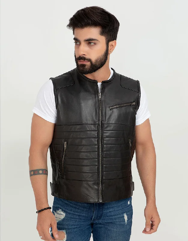 Brady Metallic Black Leather Vest