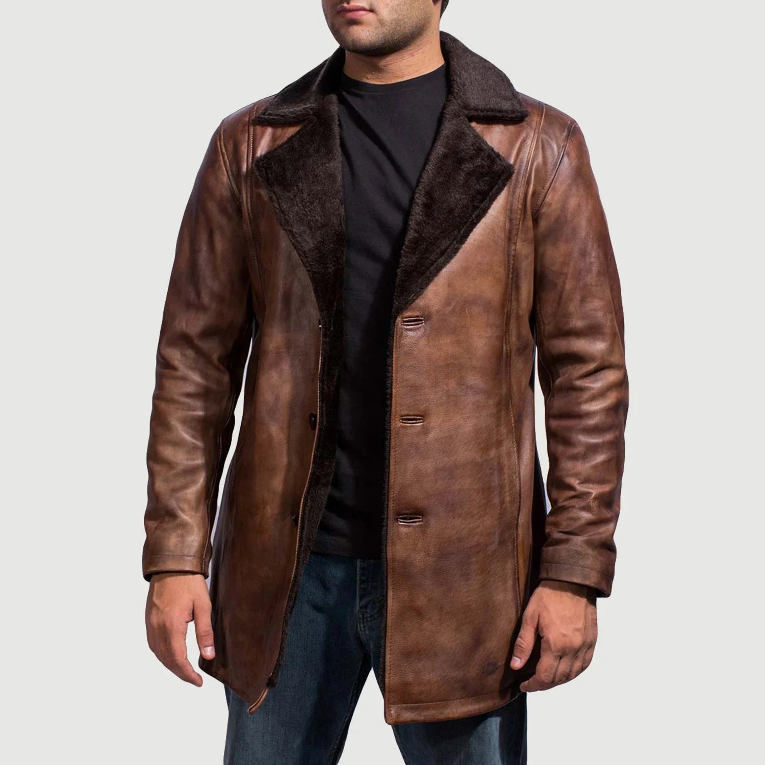 Cinnamon Distressed Leather Fur Coat