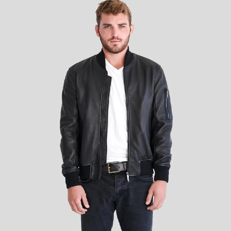 Clark Black Bomber Lambskin Leather Jacket