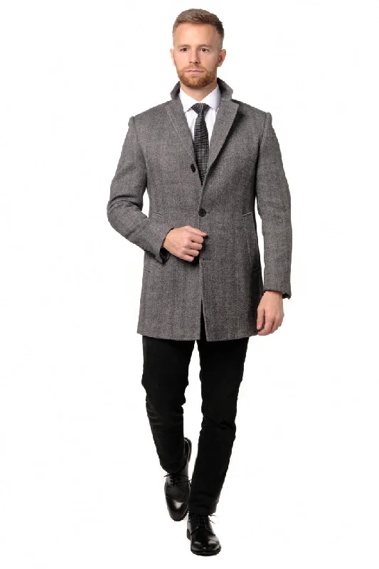 Grey Herringbone Overcoat