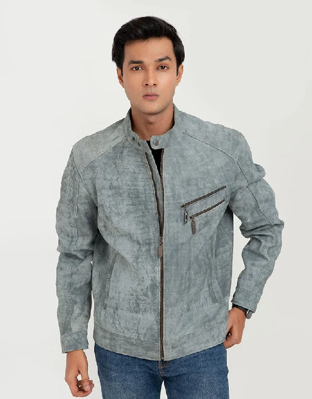 Corrado Ash Grey Racer Matte Leather Jacket