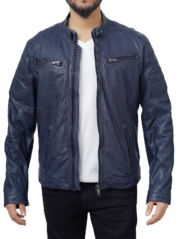 Frankie Casual Blue Biker Leather Jacket