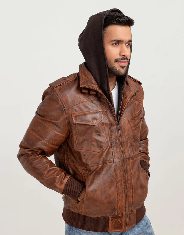 Fritz Brown Hoodie Leather Jacket