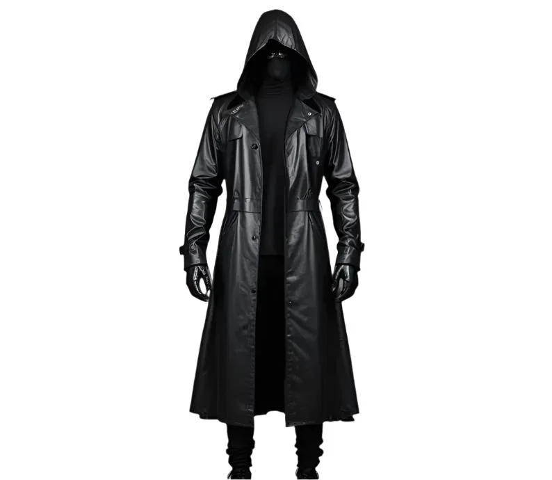 Hooded Leather Trench Coat