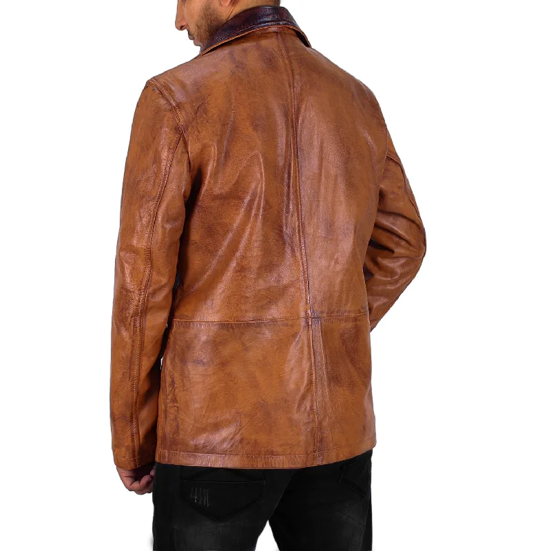 Lyxis Distressed Leather Double Breasted Men's Winter Coat