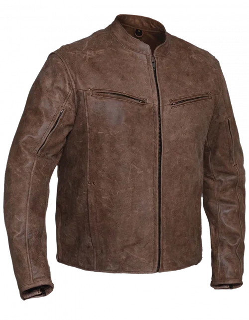 Men's Distressed Brown Biker Jacket 6045.ANT MJ