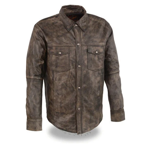 Distressed Brown Leather Shirt 1606.09 MJ DBRN Shirt