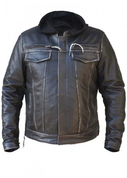 Men's Distressed Black Motorcycle Jacket 6905.agr