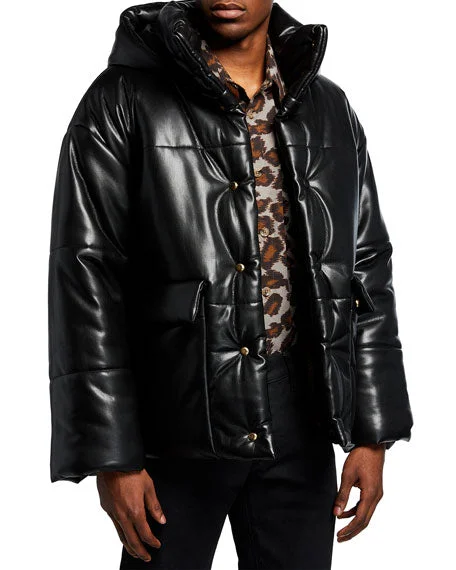 Men’s Hide Vegan-Genuine Leather Puffer Jacket