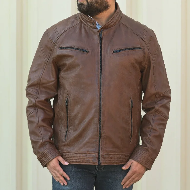 Men's Snap Collar Leather Jacket