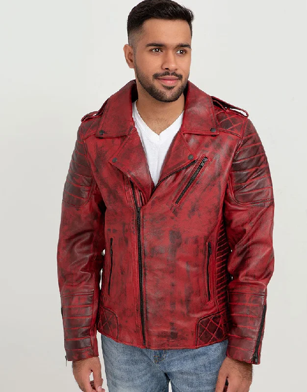 Orson Burgundy Distressed Biker Leather Jacket