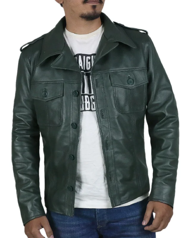 Pristix Green Aviator Leather Jacket