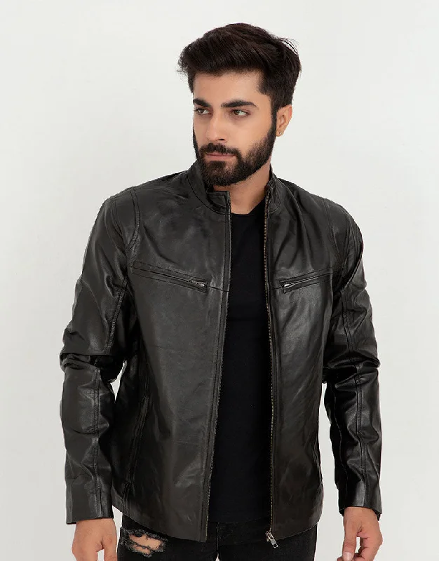 Raul Slim-Fit Ionic Black Leather Jacket