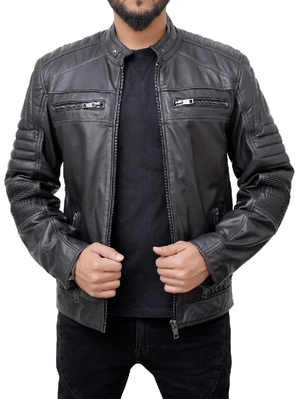 Raymond Padded Black Vintage Leather Motorcycle Jacket