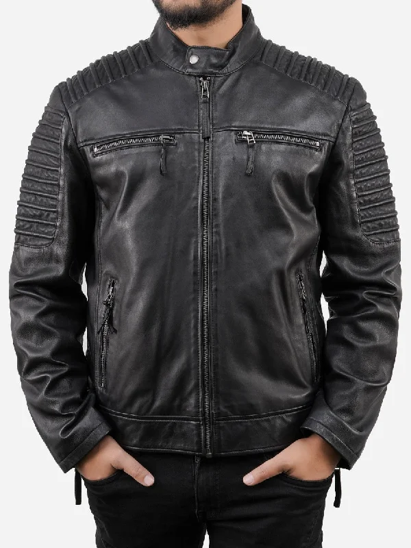 Ronald Cafe Racer Black Quilted Biker Jacket