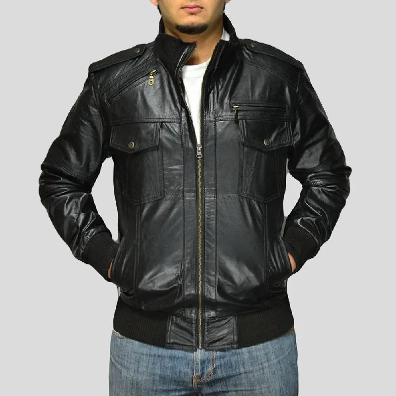 Sang Black Bomber Leather Jacket