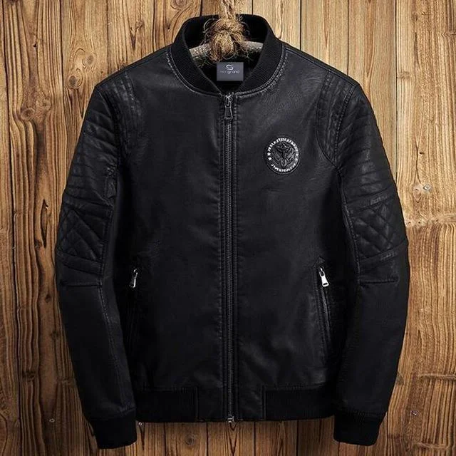 Stylish Men's Jacket PU Leather Jacket Black