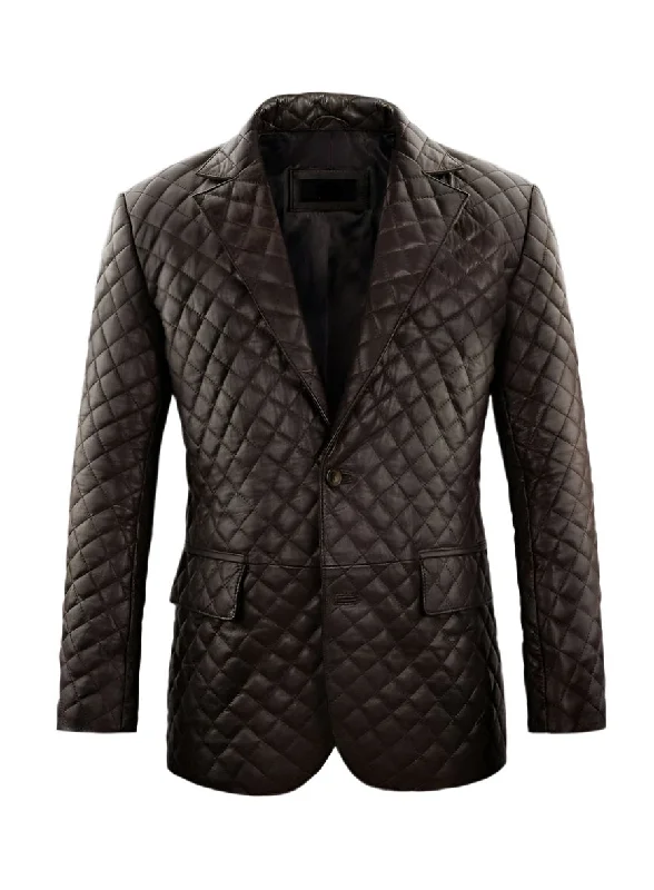 Xynara Quilted Brown Leather Blazer