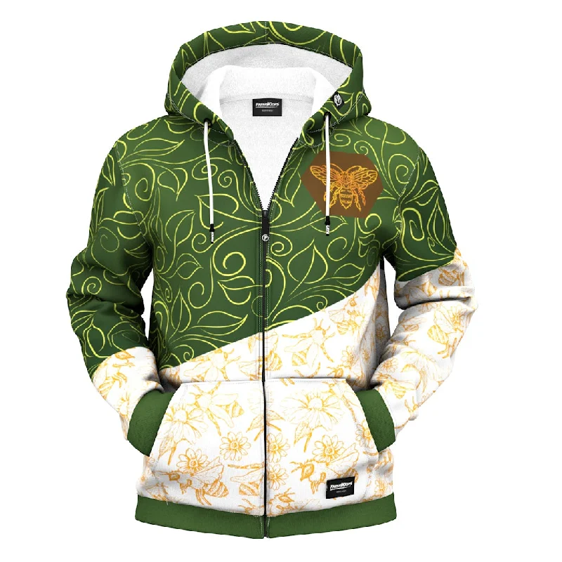 Floral Bee Zip Up Hoodie